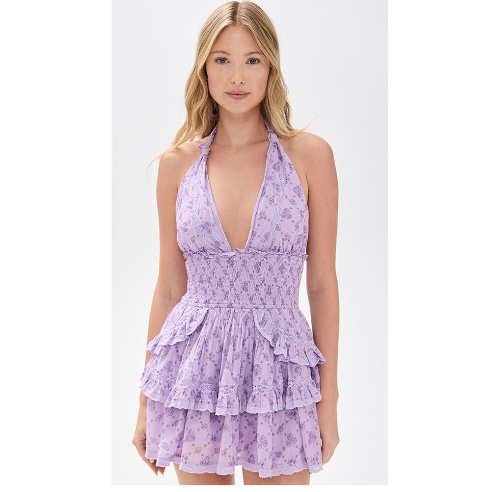 LOVESHACKFANCY Deanna Lilac Dreams Halter Mini Dress
